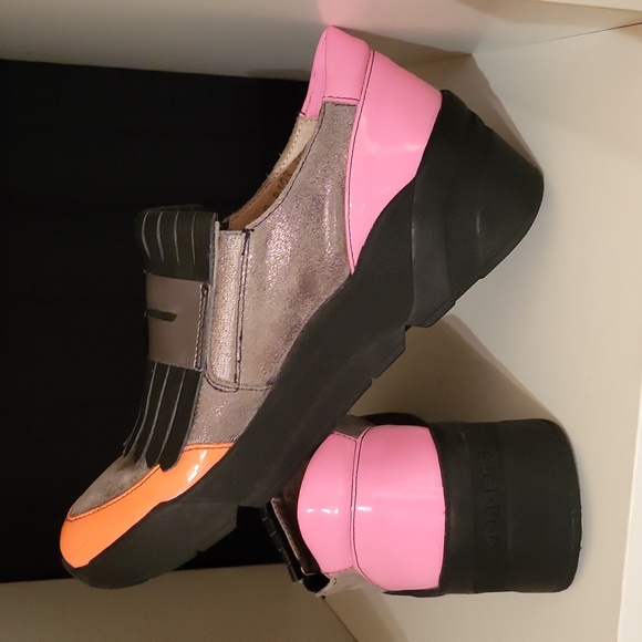 Wonders Platform Loafers Shoes Slip-ons Spain / Sz 5 / Neon orange/pink, black - Picture 9 of 17